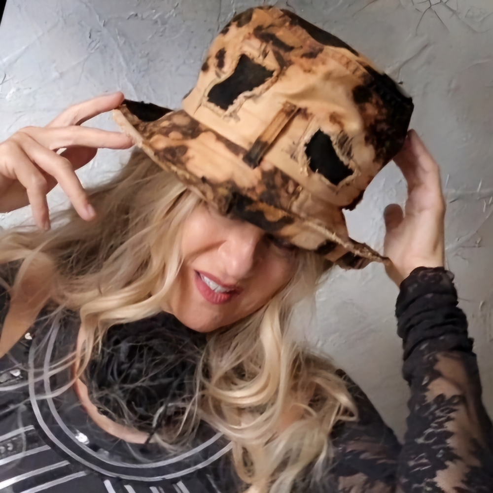 Stovepipe Top Hat Designer Hat Shabby Upcycled Denim Boho Ripped Hippie - Picture 13 of 17